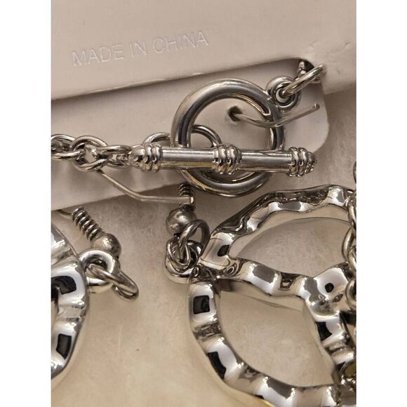 Sophia Collection Silver Tone Peace Sign Earrings & Necklace Set - Picture 3 of 3